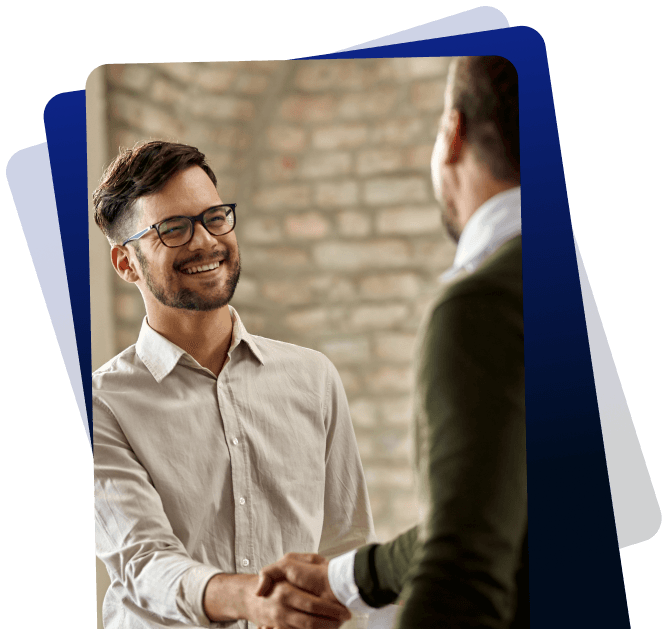 happy coworkers shaking hands after business presentation office